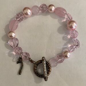 Chic Pink Beaded Bracelet with Toggle Clasp